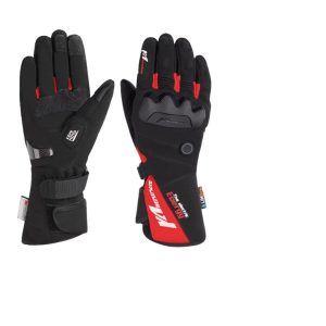 Gant moto chauffant avec coque de protection. Les gants sont noir et rouge avec batterie. L'image est sur fond blanc.